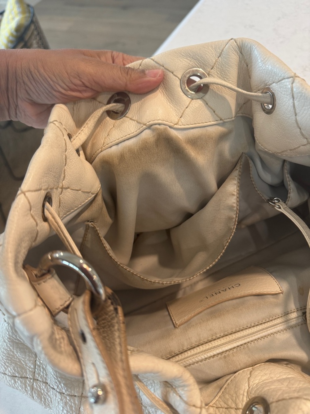 CHANEL Cream Quilted Drawstring Hobo with Charm - Picture 13 of 13